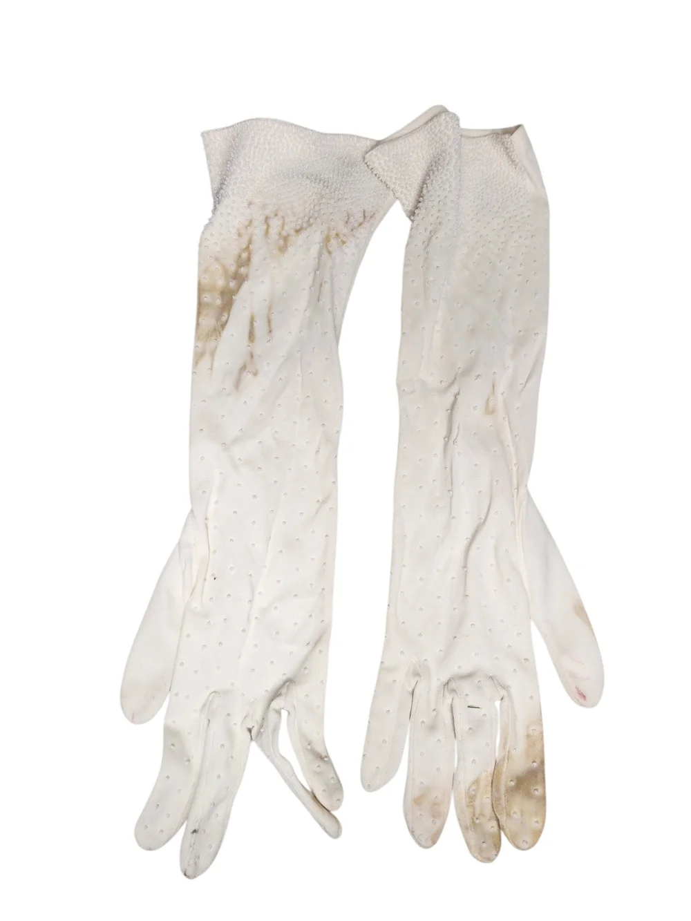 Vintage 1950s 1960s Ivory Pearl Beaded Long Bridal Formal Gloves White